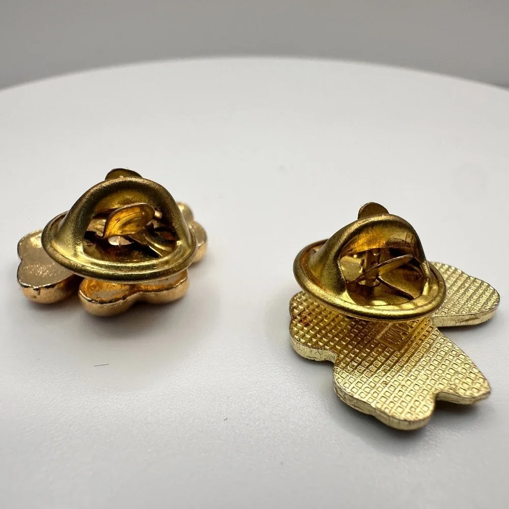 Vintage 90s Shamrock Lapel Pins Set Green Enamel Gold Tone Floral Rhinestone Y2K